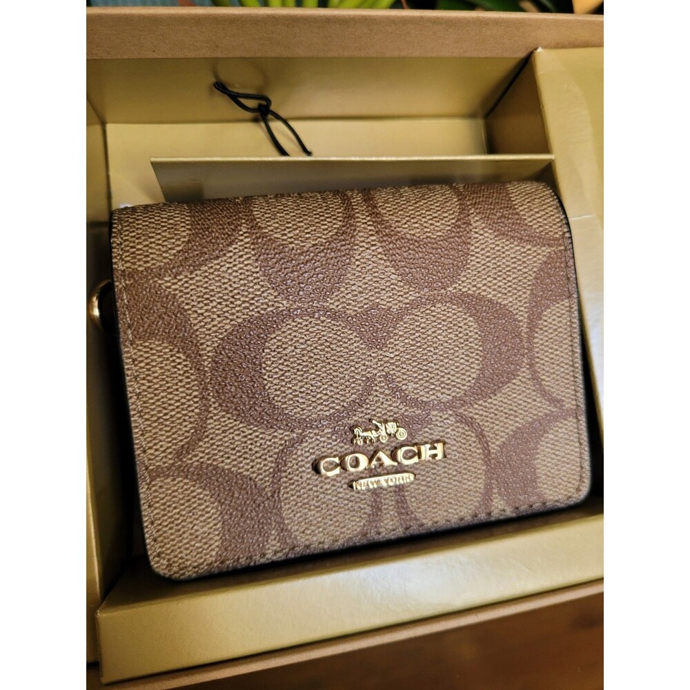Coach Mini Wallet On Chain Signature Monogram Canvas Bag Purse - Picture 5 of 16